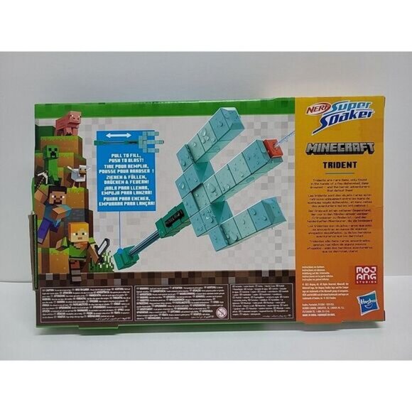 Nerf Super Soaker Minecraft Trident Water Blaster Pull Back Plunger Handle Kids‎ - Picture 3 of 7